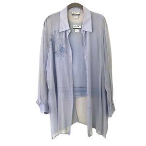 THE LOOK Gray Silk Sheer Blouse and Top Set w/ Embroidered Flower Detail Size 16